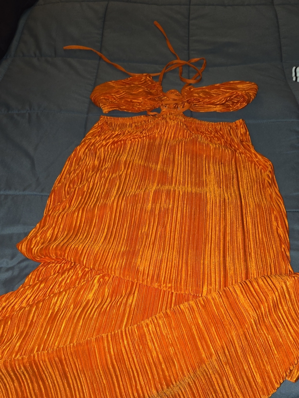 SHEIN Orange Pleated Halter Two-Piece Dress